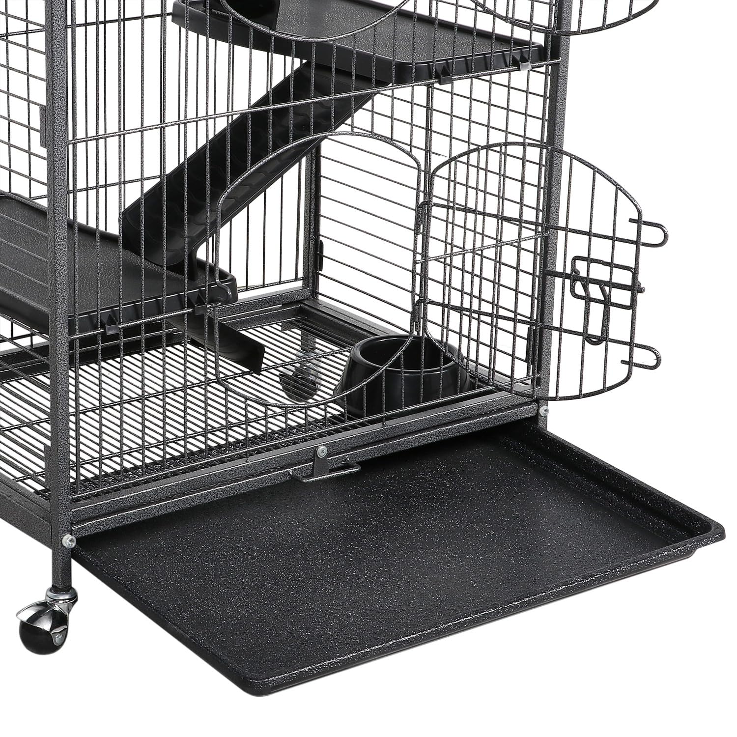 Yaheetech Gabbia per Coniglio Nano da Interno Esterno a 5 Ripiani Animali Domestici Grande in Metallo con 4 Rotelle Orientabili 64 x 43 x 131 cm Nera