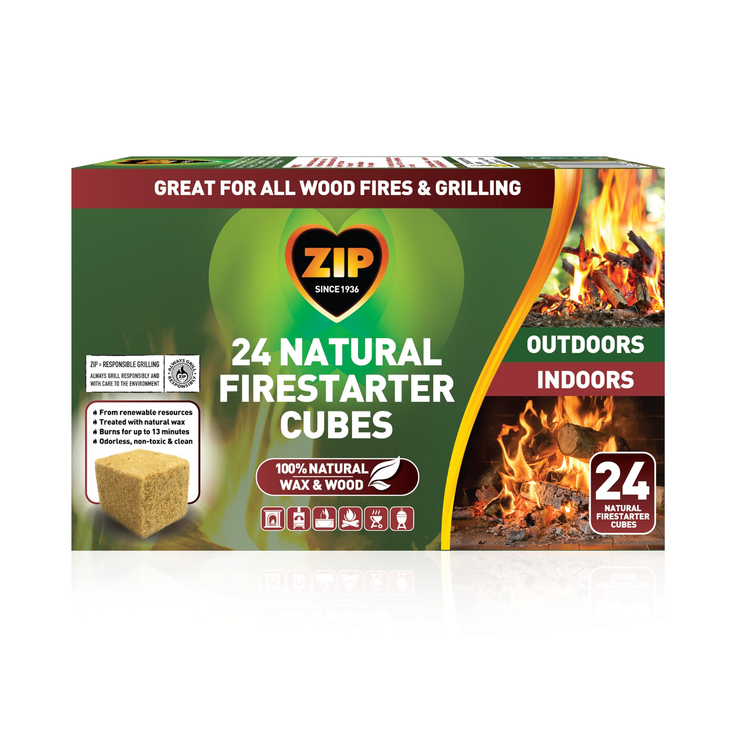 Zip Naturalne kostki świetlne Firestarter Instant Light, opakowanie 24 szt