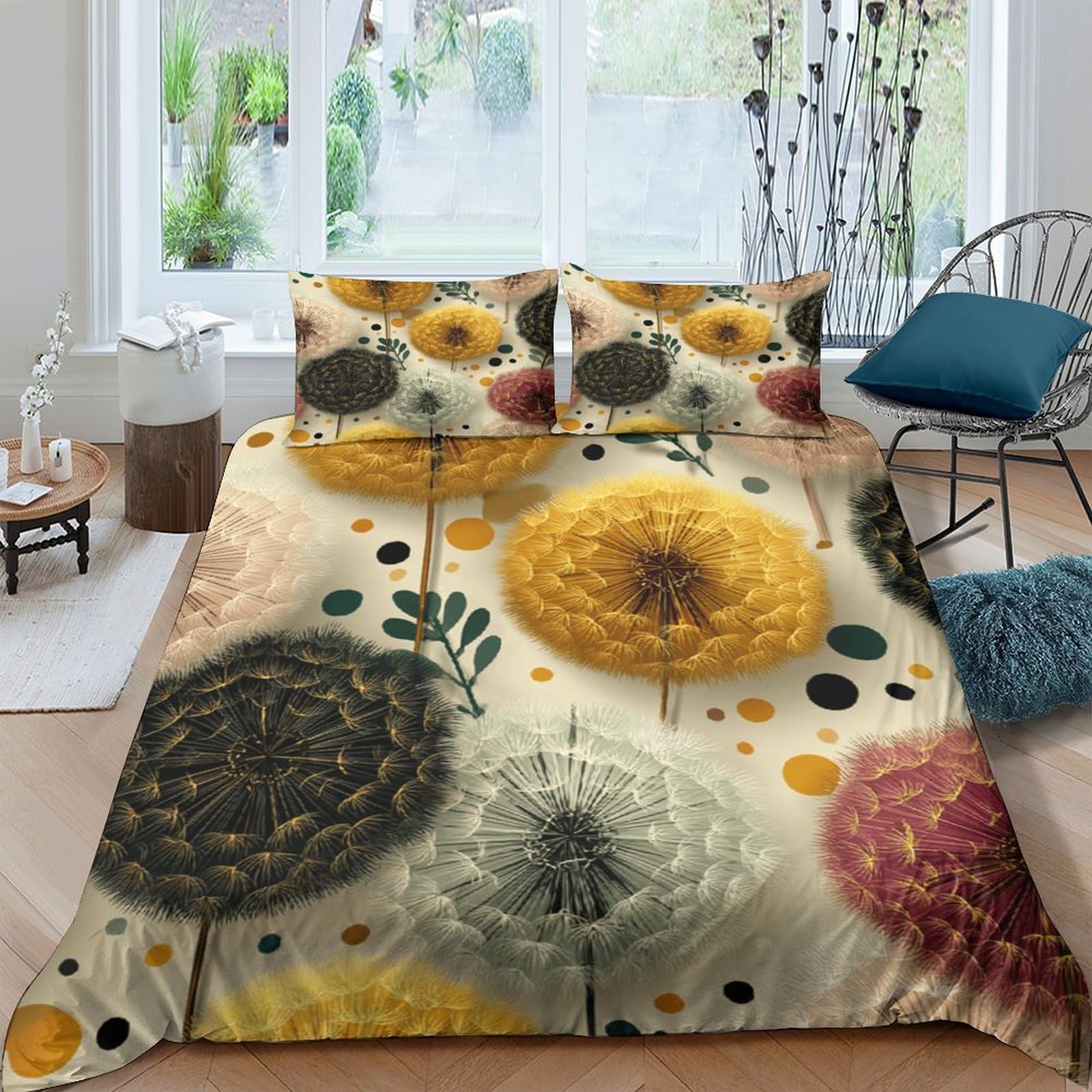 Ctjqhvkz Style-1 3D Printed Dandelion Floral Fitted Sheet Microfiber Soft Multicolor Abstract Bed Cover For Bedroom Guest Room Decor Single（135X200cm）