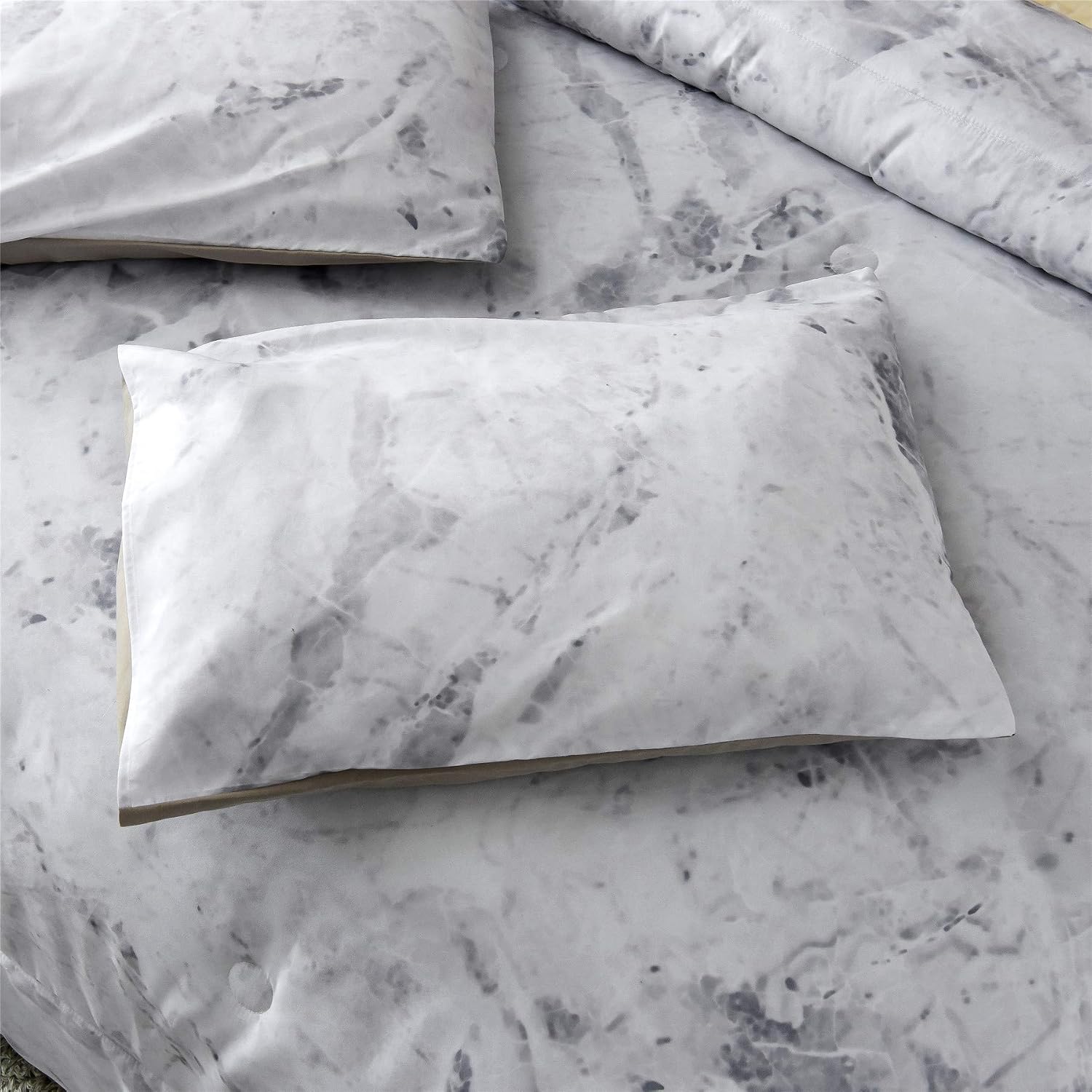 A Nice Night Closure-Printed Marble Pattern Ultra Soft Comforter Set Bed-in-a-Bag,Queen (New-Grey, Queen)