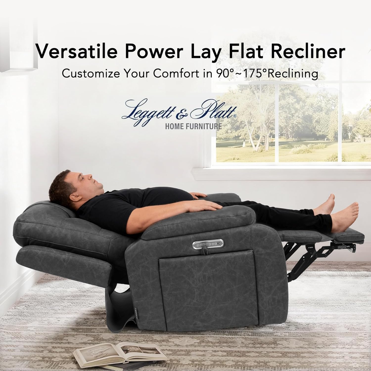 EONIX Triple Motor Lay Flat Zero Gravity Power Recliner Chair with Heating and Massage, Independent Footrest, Backrest, Headrest Adjustments, 400lbs Heavy Duty Big Man Power Recliner Chair, Black