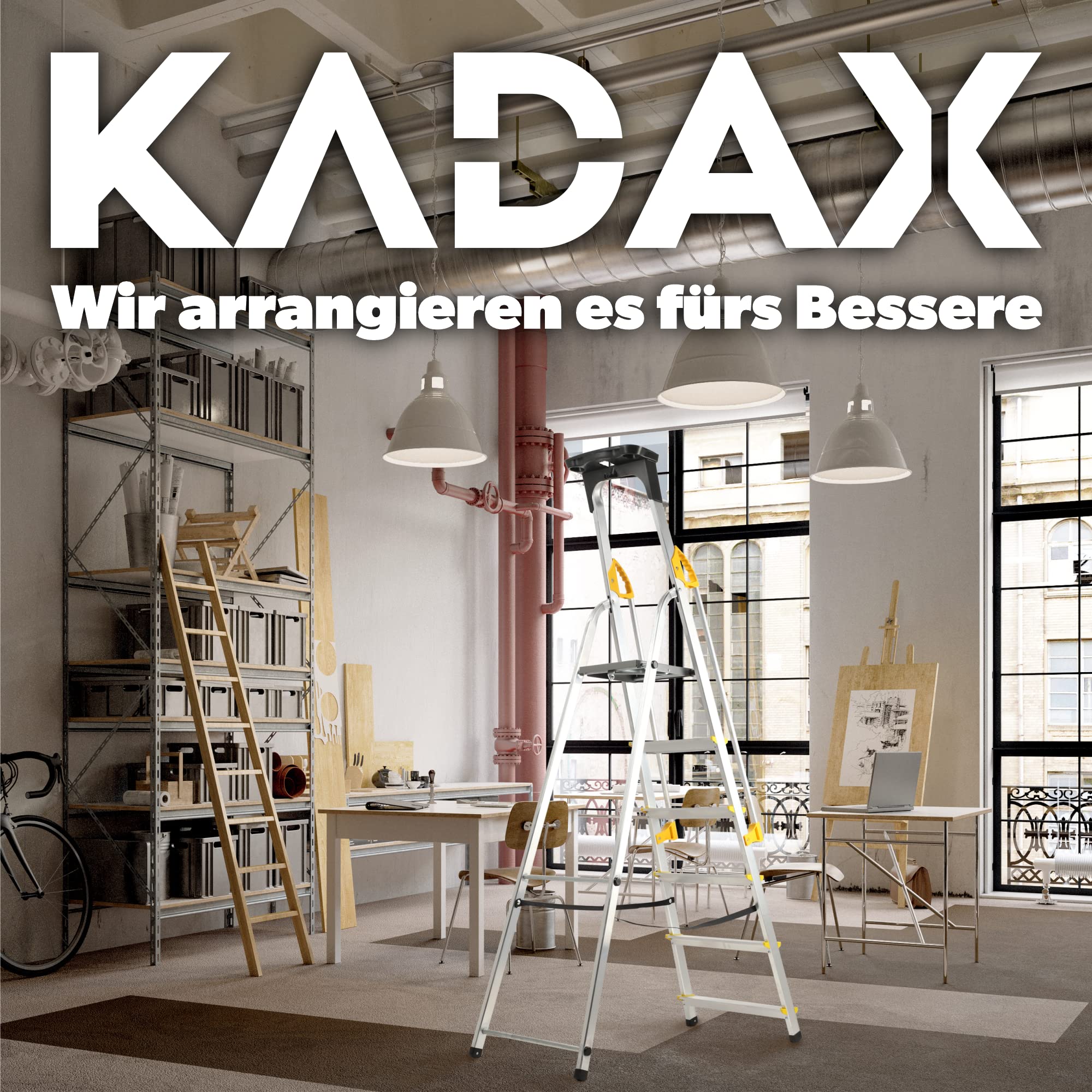 KADAX Scala Portatile in Alluminio, Scaletta Pieghevole con Gradini Antiscivolo e Corrimani Laterali, Portata Fino a 150 kg, Certificata EN 131 (6 Gradini)