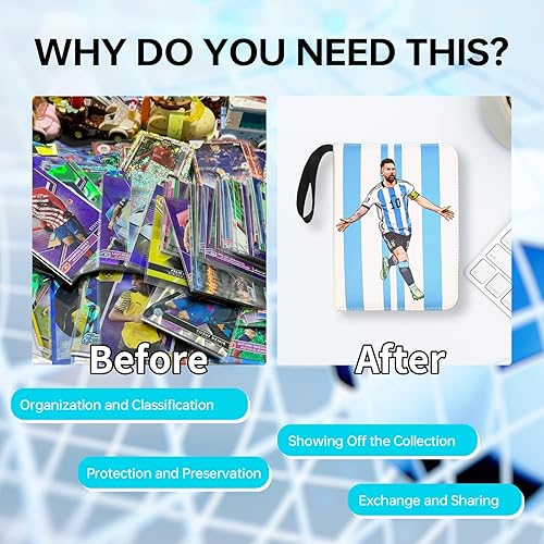Miniatura 3 de Freyauga Carpeta de tarjetas de fútbol con mangas, carpeta de tarjetas de fútbol de 4 bolsillos para 400 tarjetas, carpeta de colección de tarjetas