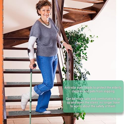 Miniatura 7 de Alfombras para peldaños de madera - Cinta antideslizante para alfombra de escaleras, pelar y pegar con cinta adhesiva doble, juego de 15 hojas - Gris