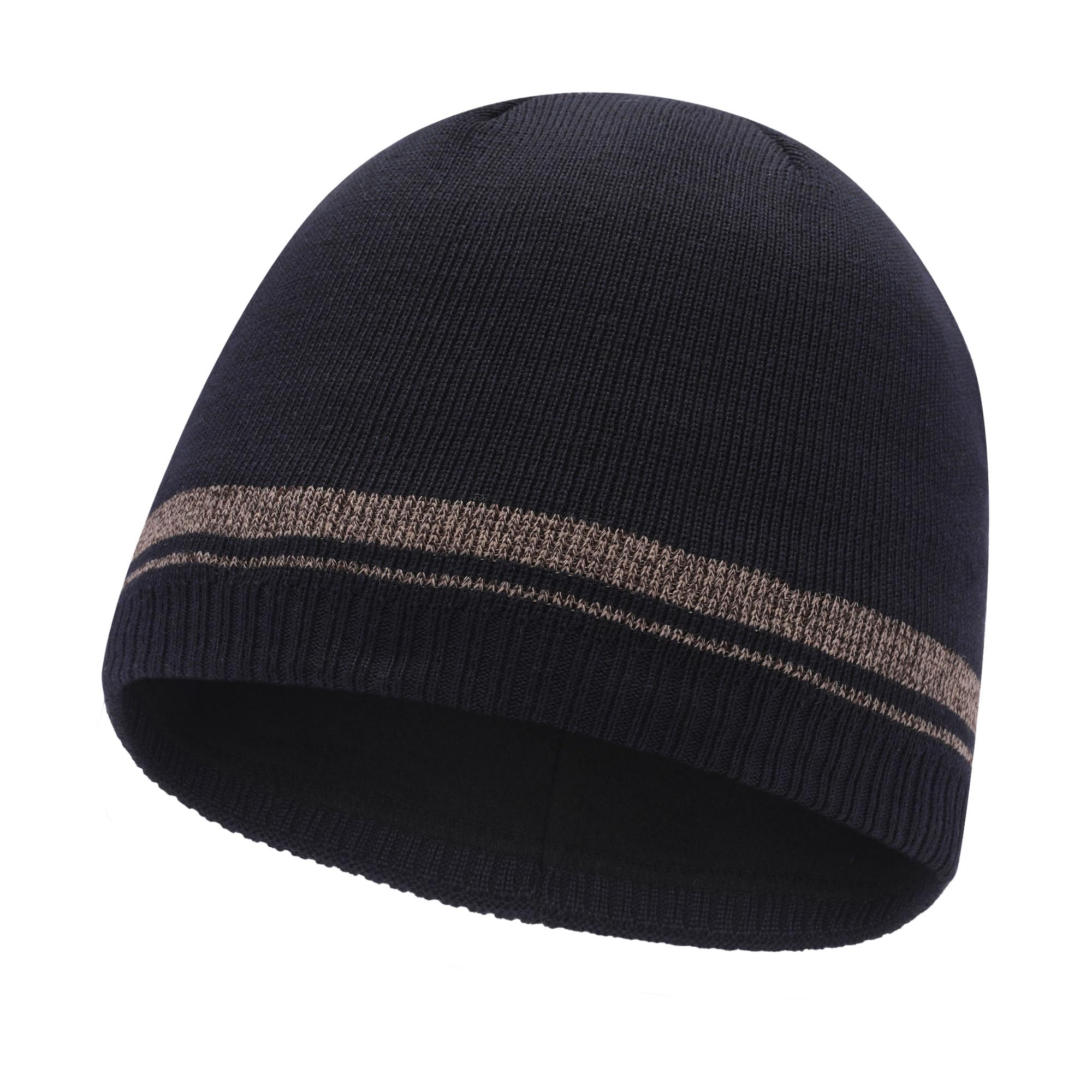 ZLYC Men Fashion Knit Beanie Hat Winter Warm Thick Daily Skull Cap(Solid Navy),One Size