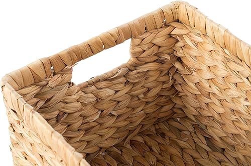 Miniatura 5 de Cesta rectangular de mimbre de jacinto de agua tejida natural con asas, grande