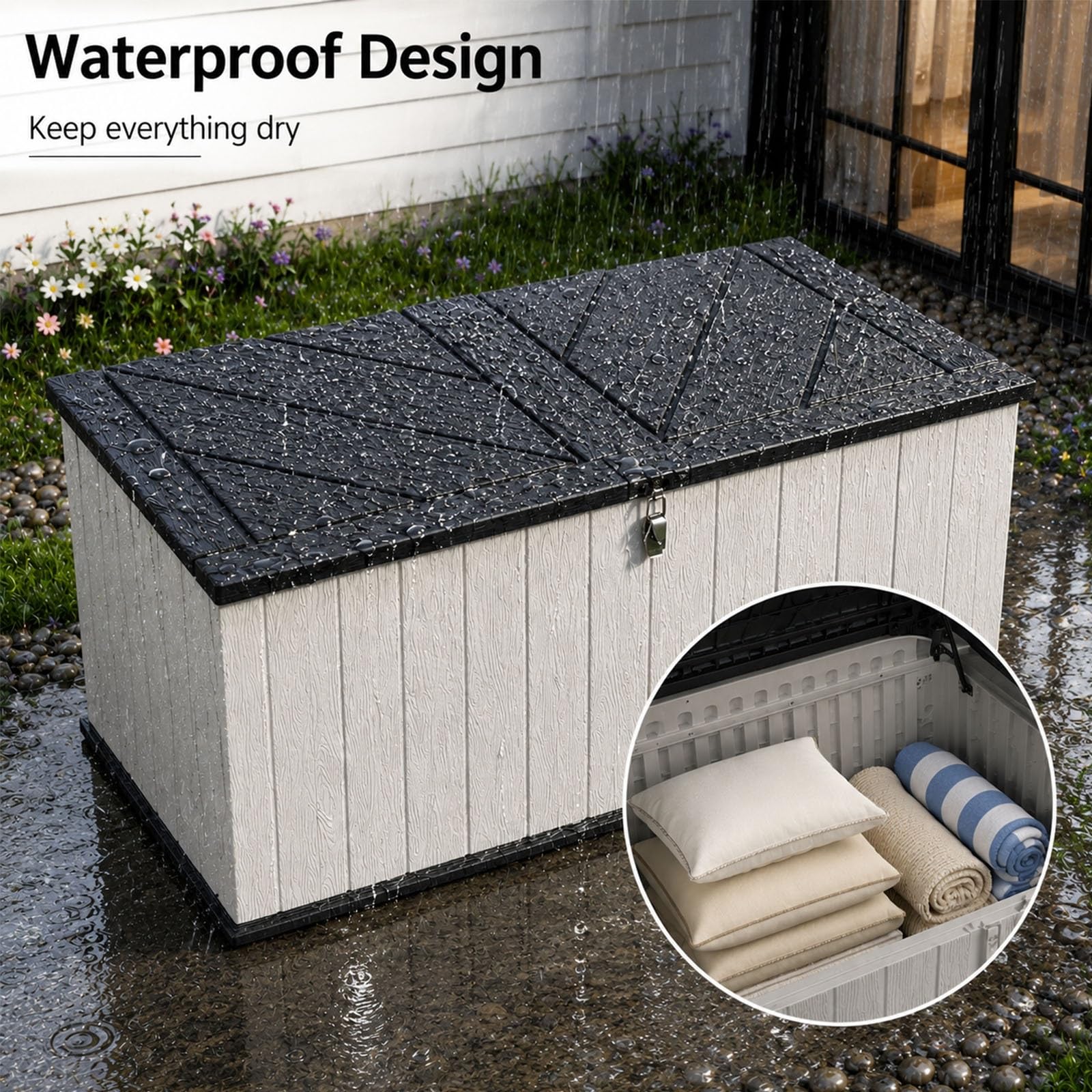 Generico Baule da esterno 21 piedi³ con coperchio assistito a gas, grigio | Baule HDPE da esterno resistente alle intemperie, bloccabile, per cuscini, attrezzi, piscina e pacchi(White)