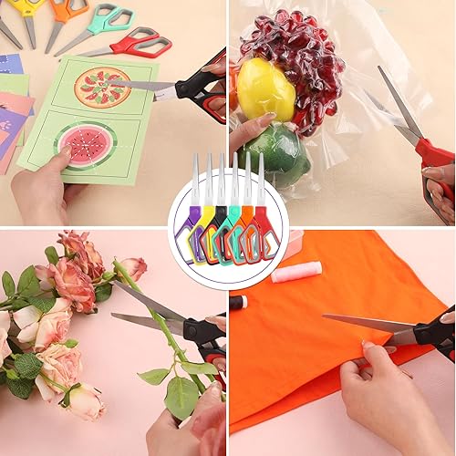 Miniatura 8 de Paquete de 18 tijeras de 8 pulgadas para todo uso, tijeras resistentes con cuchillas ultra afiladas, asas de agarre cómodo, para oficina, hogar,