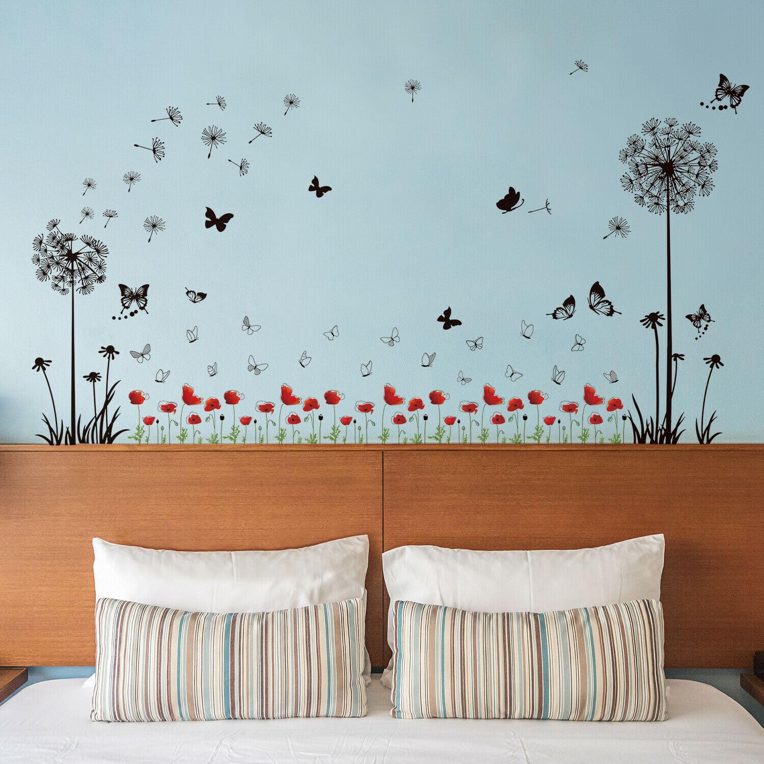 Wallflexi Wall Stickers Poppy Garden Murals Decals art living Room Nursery School Restaurant Hotel Cafe Office Décor Home Decoration, multicolour