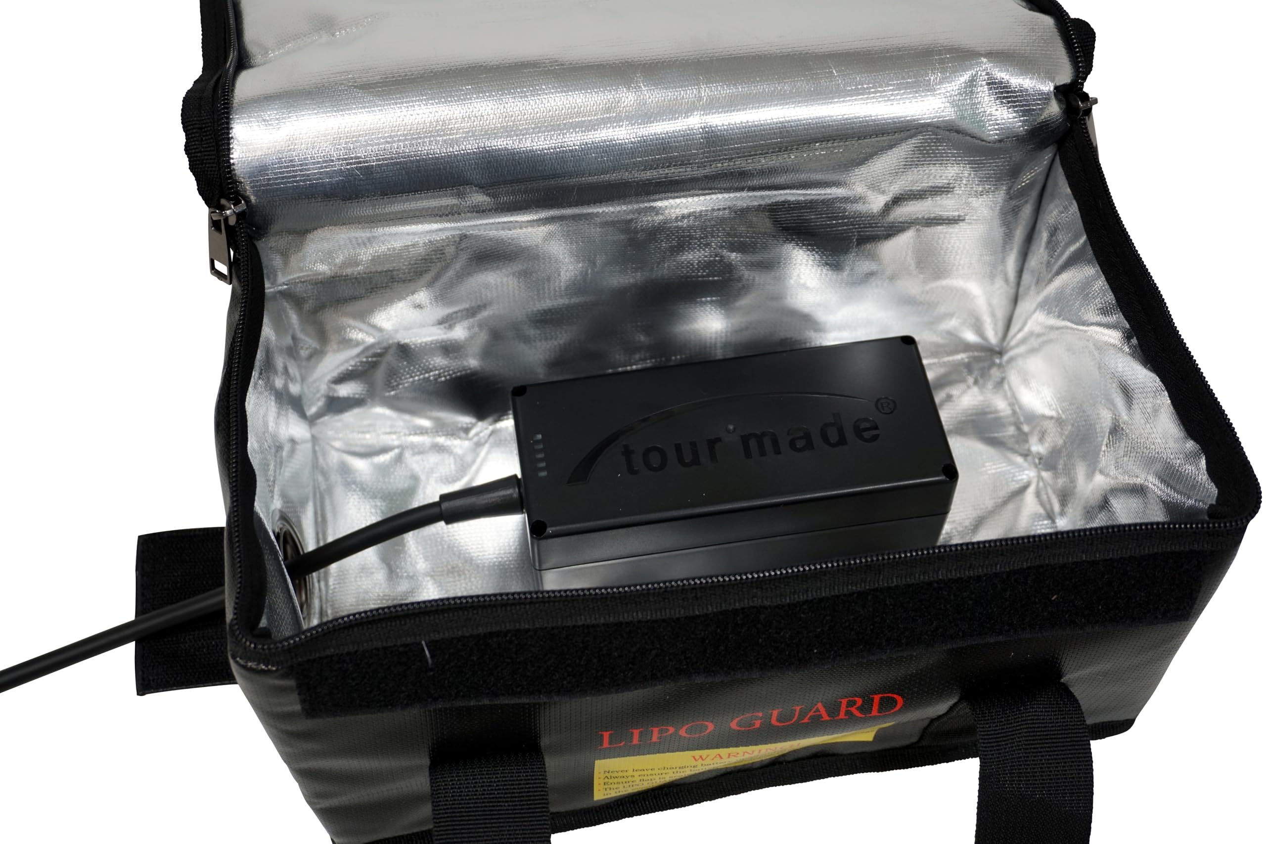 tour made Golf Trolley Akku Sicherheitstasche I Explosions-/Feuerfest | 26x13x15cm I wasserabweisendes LiPo Safe Bag für Transport & Lagerung I sicheres Laden dank Kabelausgang I auch für E-Bike