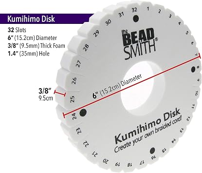 The Beadsmith Round Kumihimo Disk, 6 inch Diameter, 3/8 Thick Dense Foam, Jewelry Tools for Braiding, 1 disks