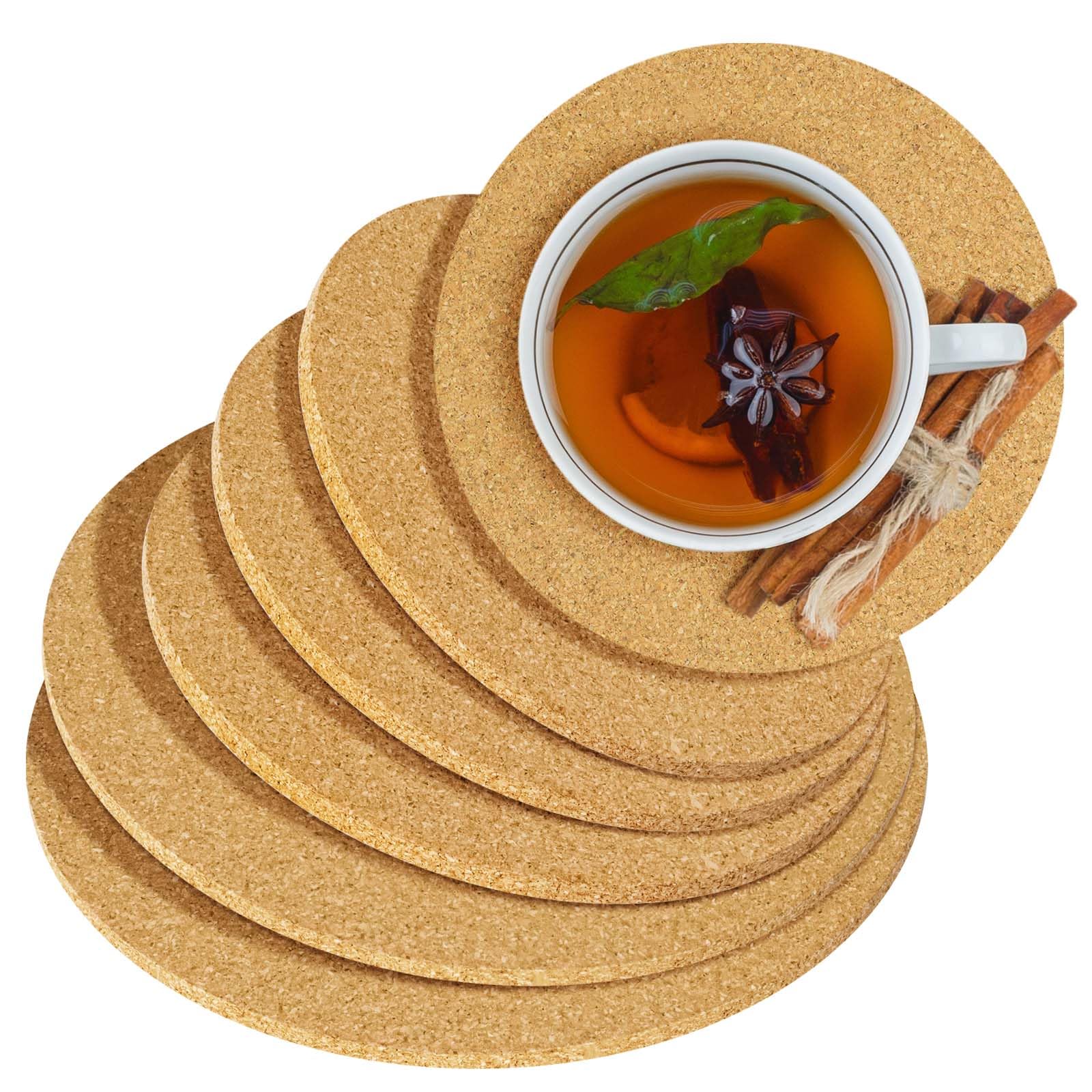 Flintronic Heat Trivet, 6PCS 15/18/20cm Cork Trivet, 5mm Thick Round Cork Coaster, Multifunctional Heatproof Table Mat