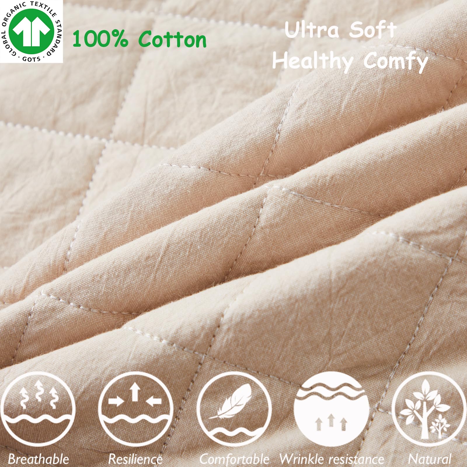 Brandream Juego de ropa de cama beige de 3 piezas para cuna para niñas o niños, sábana de cuna, falda con volantes antipolvo, 100% algodón lavado como lino, súper suave, diseño clásico acolchado a