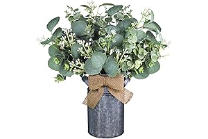 Farmhouse Galvanized Metal Milk Can Vase with Faux Eucalyptus Greenery