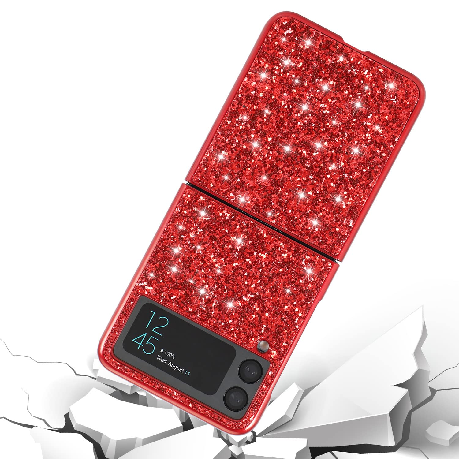 Hülle Kompatibel mit Samsung Galaxy Z Flip 3 Glitzer Silikon Sparkle Handyhülle Weiche TPU Bumper Hart PC Schutzhülle für Samsung Z Flip 3,Gold