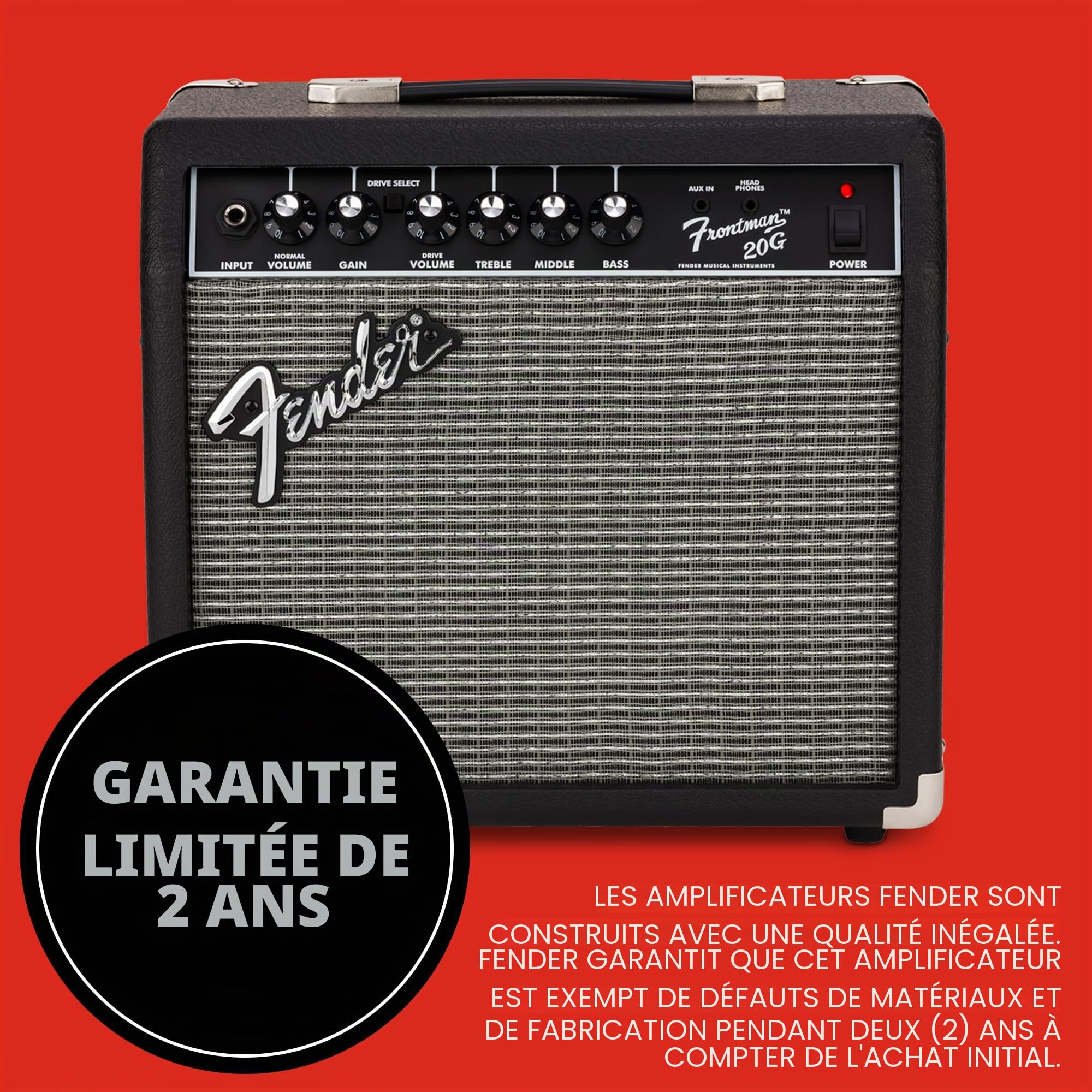 Fender Frontman Ampli de Guitare 20 G, 20 W, Haut-Parleur Fender de 15 cm, Design spécial, 25 x 40 x 40 cm
