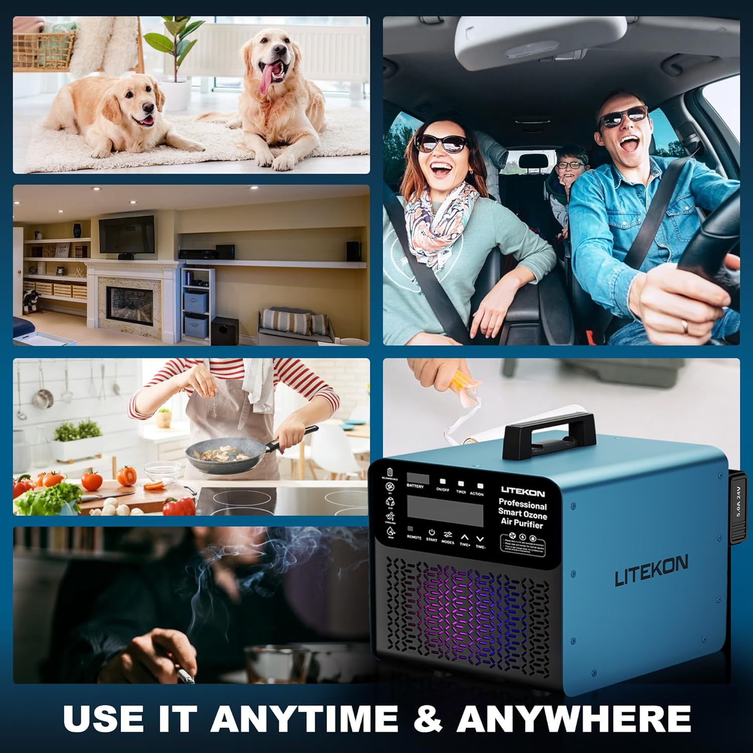 Original Ozone Generator Cordless with 2 x 5000mAh Battery&Quick Charger, 300,000mg/h Commercial Odor Remover Digital Ozonator Machine With Remote Control, Auto Timming for Large Space