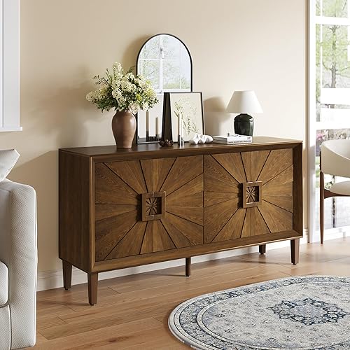 Miniatura 114 de Aparador moderno y elegante con patas y asas de metal dorado y estante ajustable, mesa consola clásica de 60 pulgadas, mesa de sofá, mesa de entrada