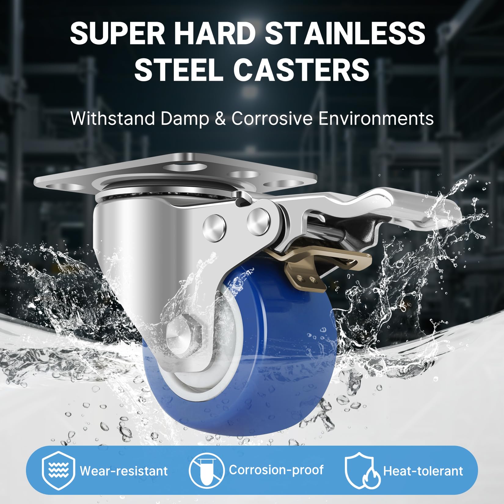 Humagineer Edelstahl-Schwerlastrollen Mit Bremse - 100mm Transportrollen Für 800kg, Hitzebeständig & Korrosionsfest