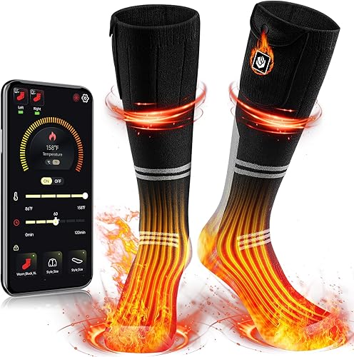 Calcetines térmicos para hombres y mujeres, lavables, recargables, control de aplicación, 22.2 Wh, batería eléctrica, calcetines de calefacción para