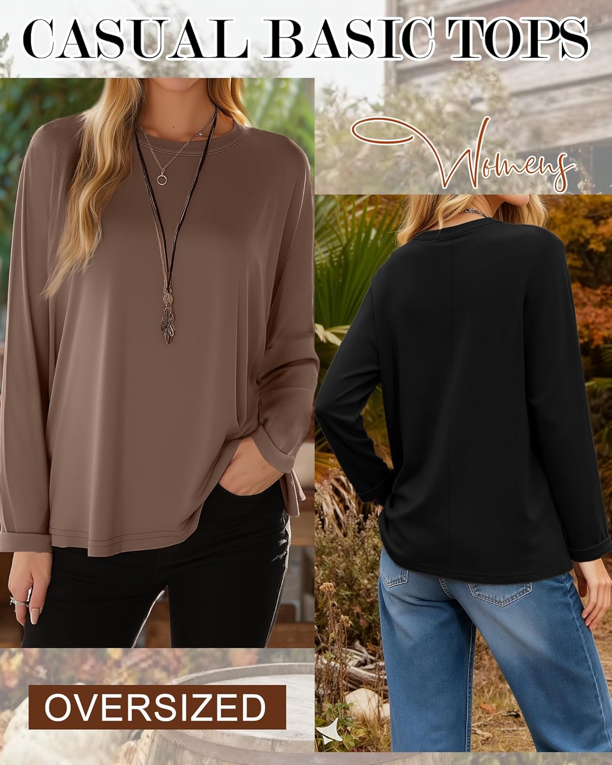 3 Pack Women’s Oversized Long Sleeve Shirts, Crewneck Baggy Cotton Basic Fall Tops Casual Loose Workout Clothes - Image 3