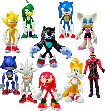 Toysvill Sonic the Hedgehog Big Action Figures Set of 10 pcs, Collection Toys, Birthday Cake Decoration Party Supplies Cake Topper