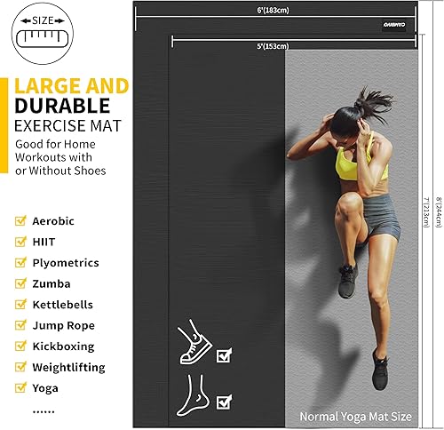 Miniatura 3 de CAMBIVO Alfombrillas de ejercicio grandes para entrenamiento en casa, 8 x 6 pies7 x 5 pies6 x 4 pies (0.276 in) extra gruesas para gimnasio en casa,