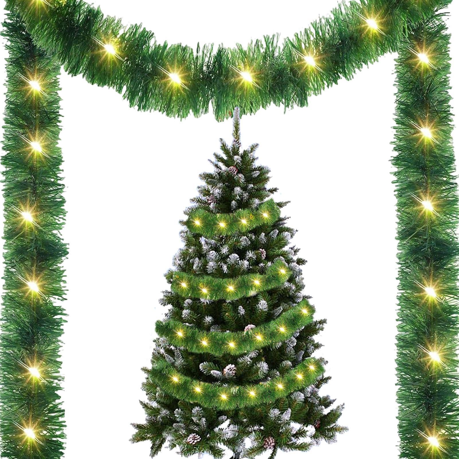 Tiras de luz para árbol de Navidad con efecto giratorio automático y serpentinas verdes de 15m