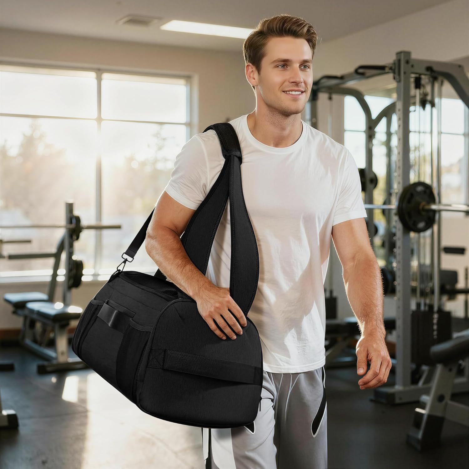 Gym Bag for Women Men, Duffle Travel Bag with Shoes Compartment and Wet Pocket, Waterproof Overnight Carry On Bag Backpack with Two Elastic Bottle Holders for Travel, Workout, Sports, Weekend - MIYCOO - Image 5