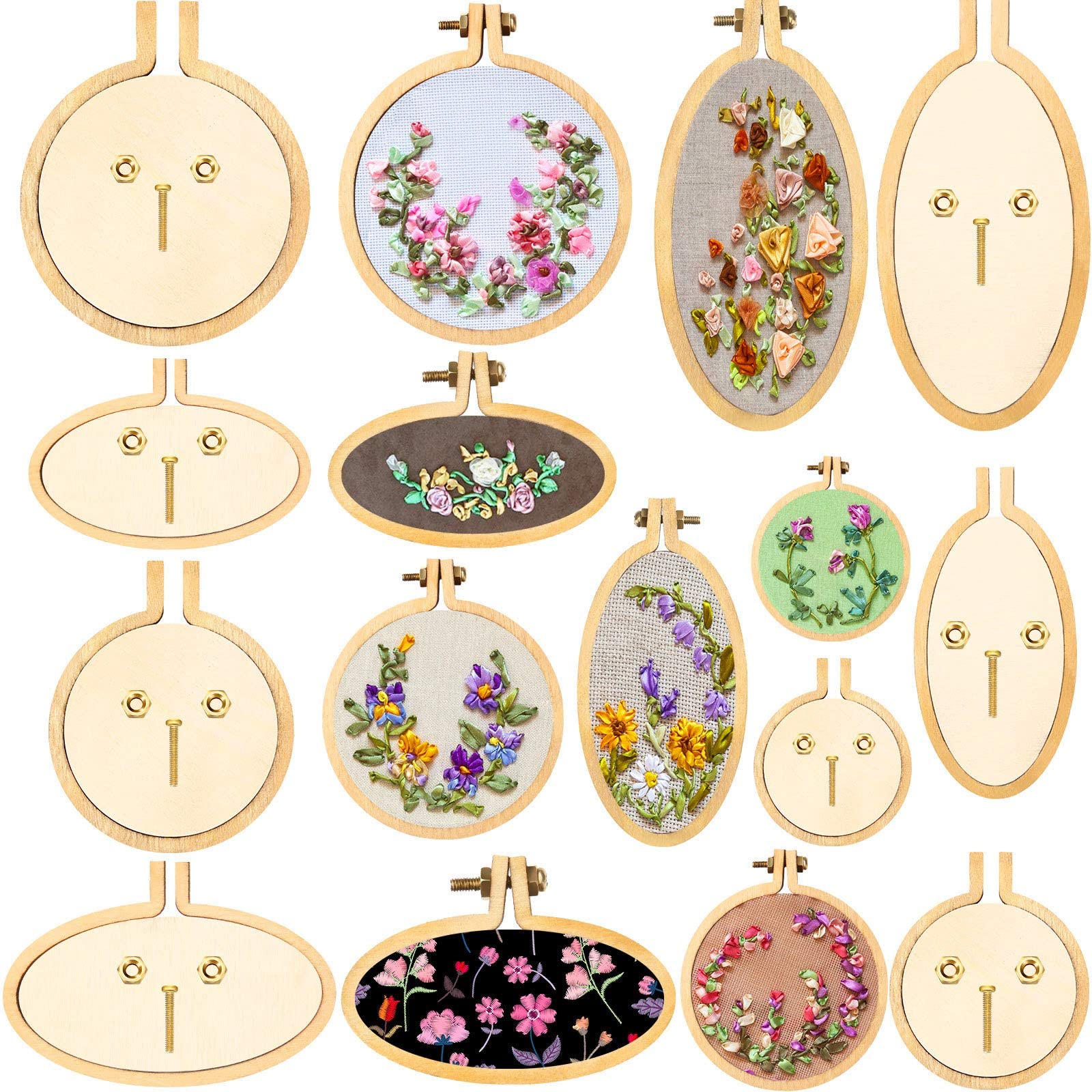 SYOSI 16 Pack Mini Wooden Embroidery Hoop, Embroidery Hoop Cross Stitch Hoop Ring for DIY Art Craft Handy Sewing, Embroidery Hoops Cross Stitch Hoop Ring for Art Craft Handy Sewing