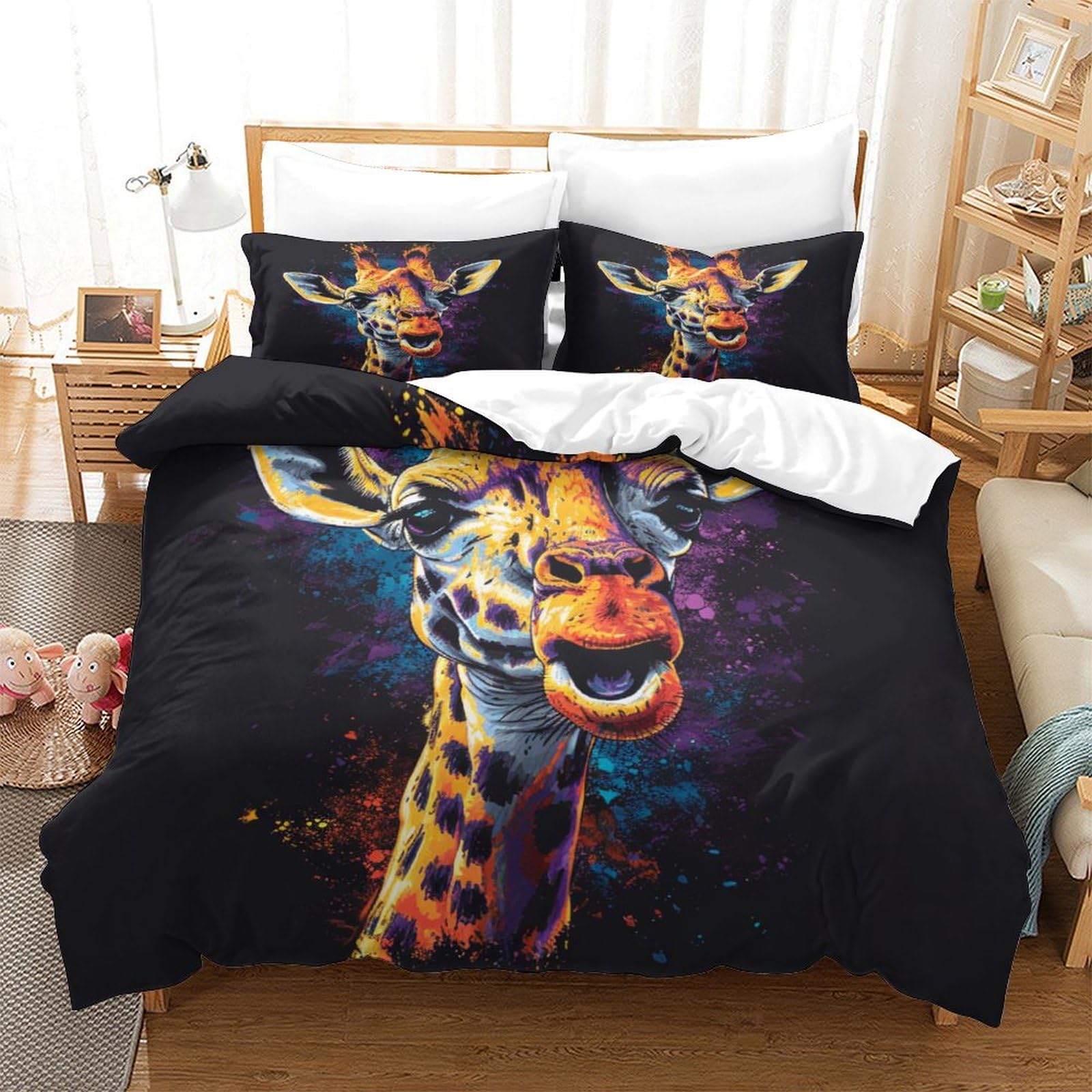 Housse de couette animaux pour lit 260x220 avec fermeture éclair pratique