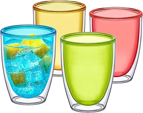 Amazing Abby - Andes - Vasos de plástico aislados de 12 onzas (juego de 4), vasos de plástico de doble pared, vasos de plástico reutilizables de
