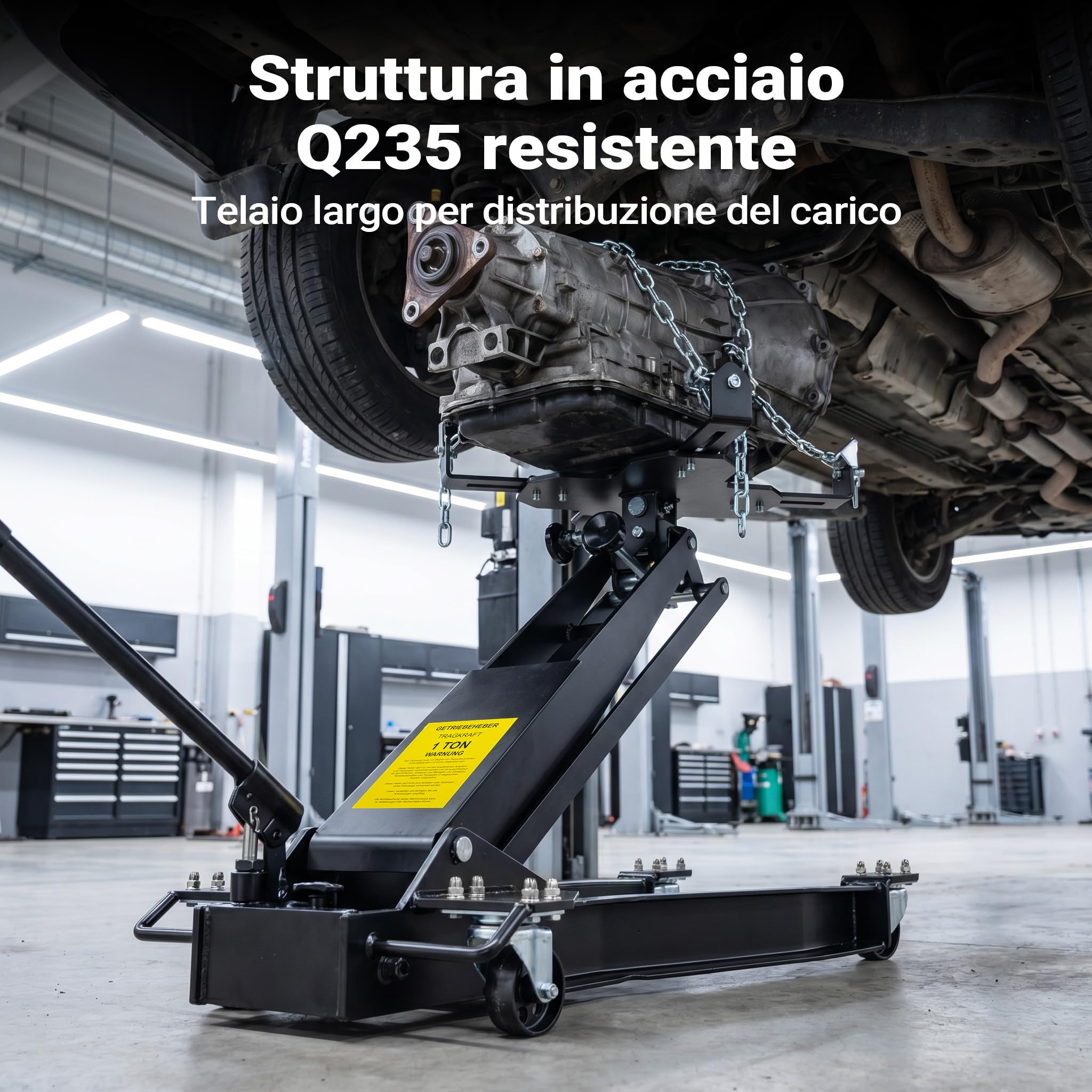 Wiltec Sollevatore cambio fino a 1 t, regolabile 180-790 mm | Gru per motori, blocco motore, con ruote