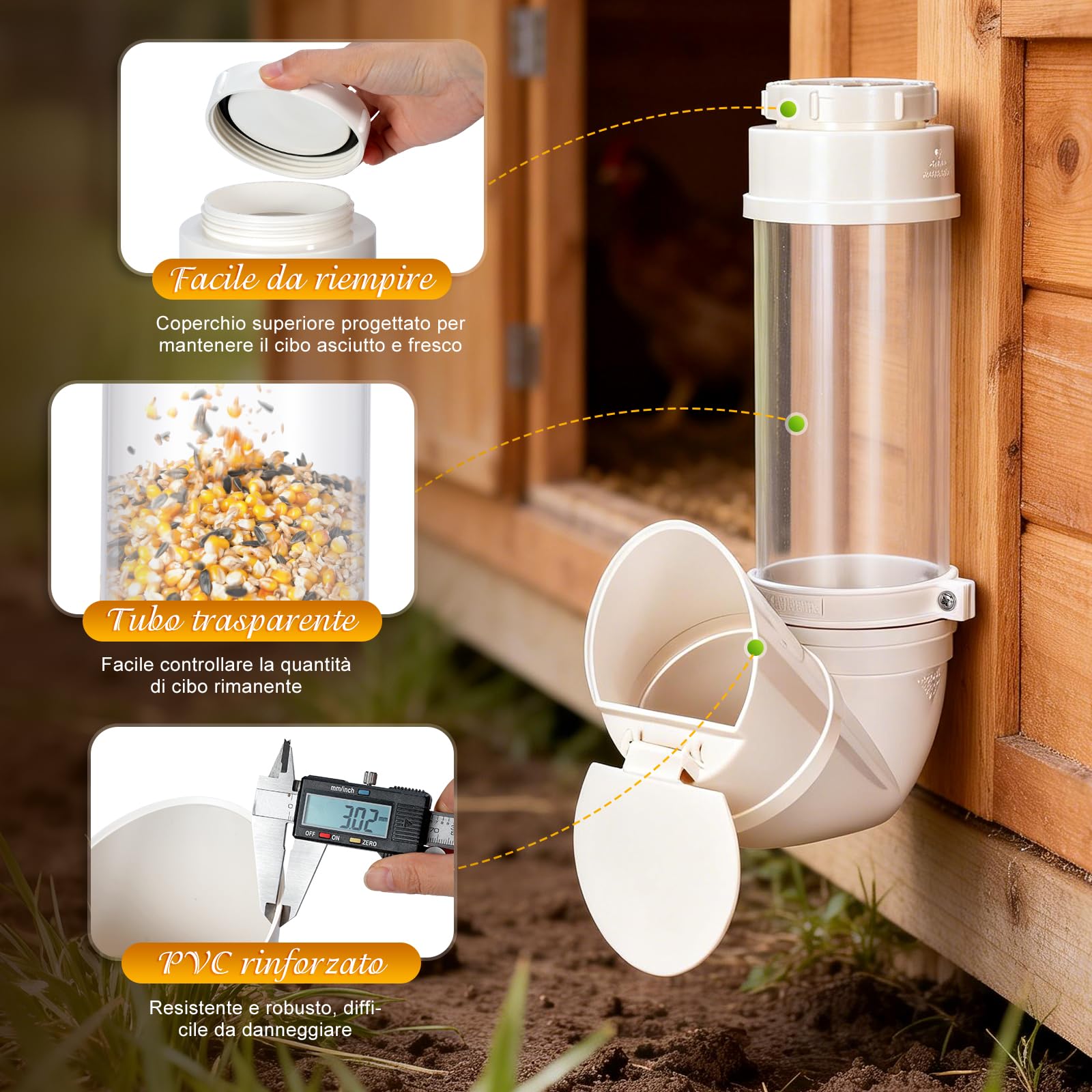 Mangiatoia Galline,Dispensatore di Mangime Galline Anti Topo & Antispreco,4L/3kg Mangiatoia Per Galline Sospesa,Pvc Mangiatoia Automatica Per Galline,Distributore Automatico Di Mangime
