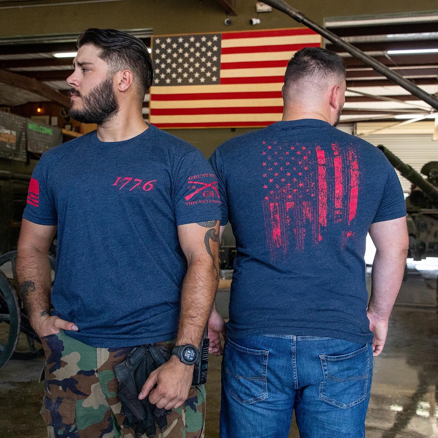 Grunt Style American 1776 Flag - Patriotic Graphic Tee, Men's Short Sleeve T-Shirt