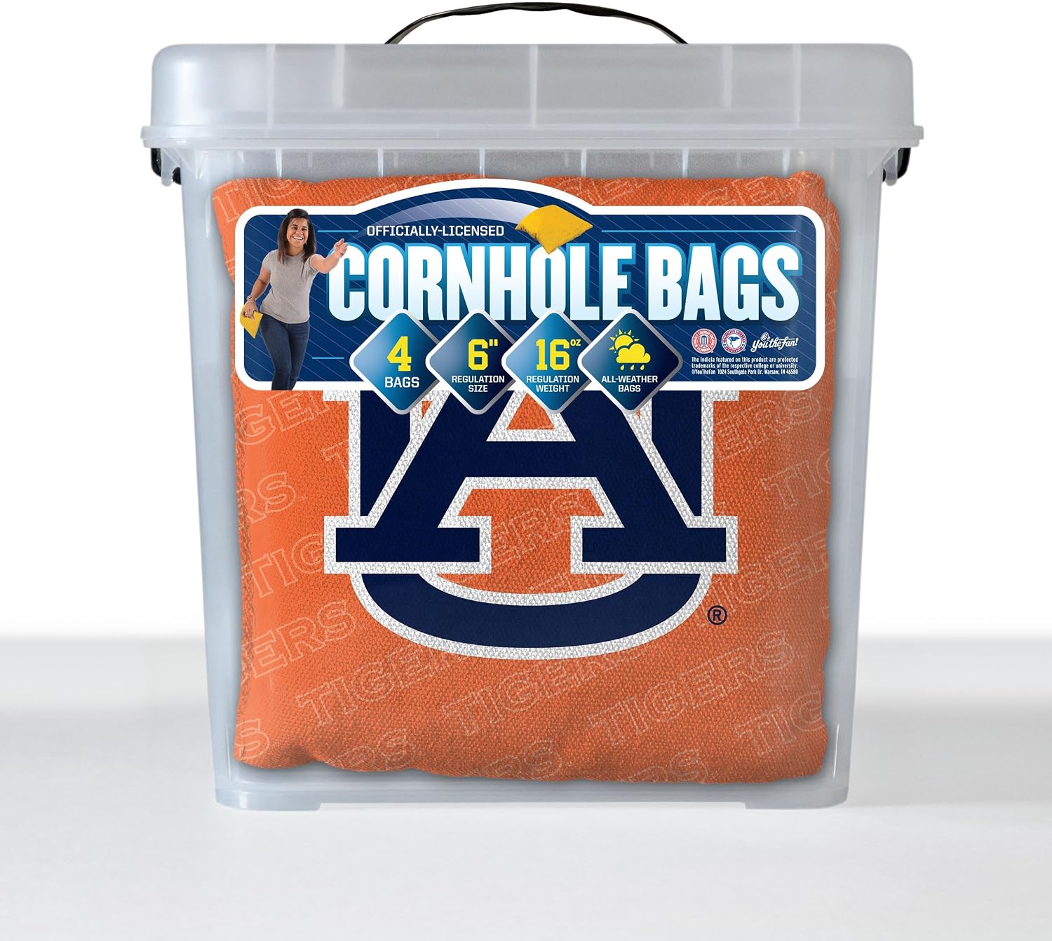 YouTheFan Officially-Licensed NCAA Set of 4 Cornhole Bags - All Weather Regulation 6” x 6” Size - 16oz Weight - Designed in USA