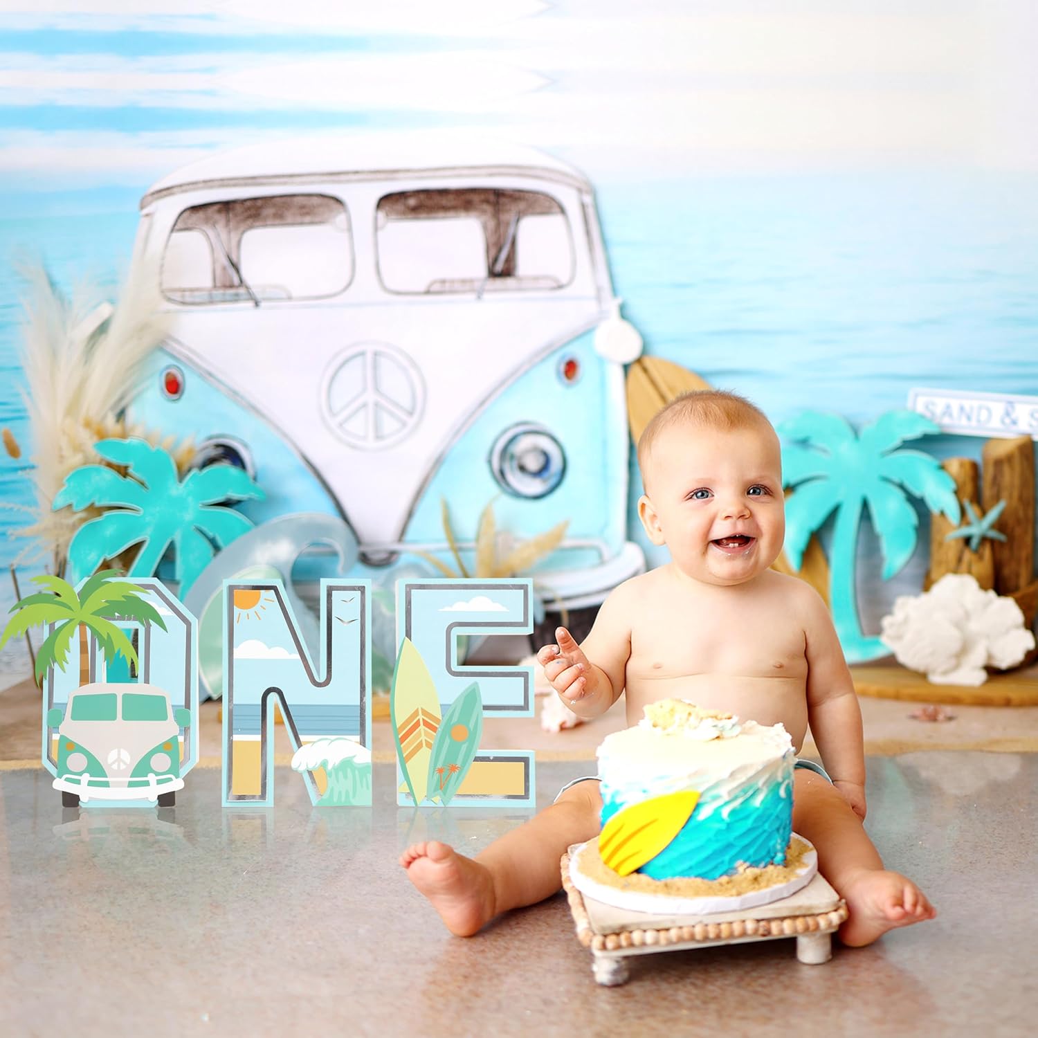 Big One Surf 3d Letters Sign - Surf 1st Birthday Party Decorations, Wooden One Letter Sign, Hawaii Surfing One Letter Sign, Wave Theme First Birthday Party Table Supplies