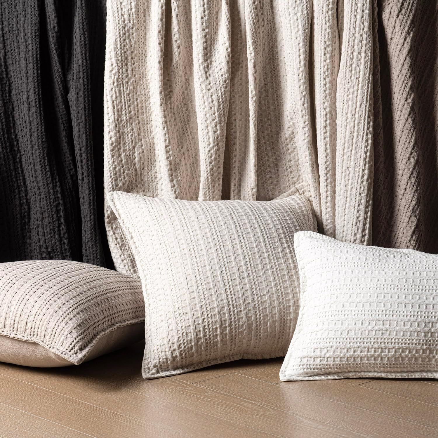 Foindtower Set of 2 Decorative Cotton Waffle Weave Throw Pillow Covers Euro Shams Cushion Covers Accent European Pillowcase for Bed Couch Sofa Bedroom Living Room Home Decor 26×26 Inch Oatmeal - Image 6