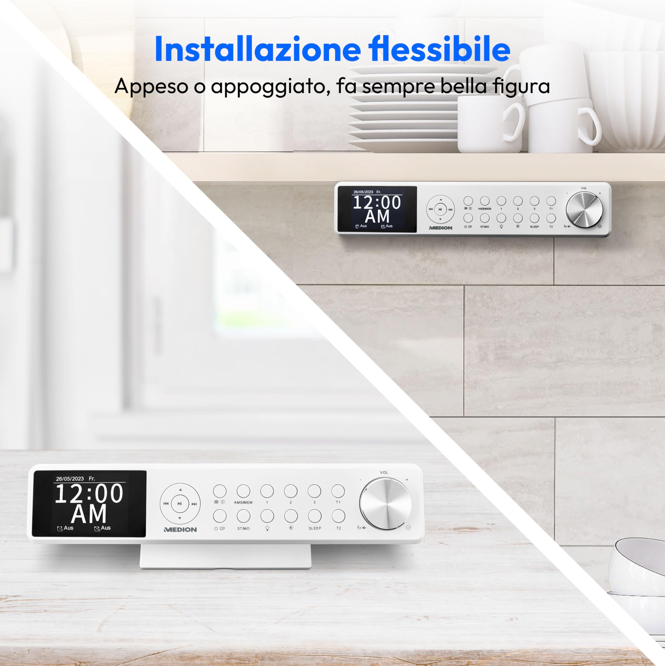 MEDION Radio da cucina sottopensile P66750 DAB+ FM TFT Bluetooth LED bianca