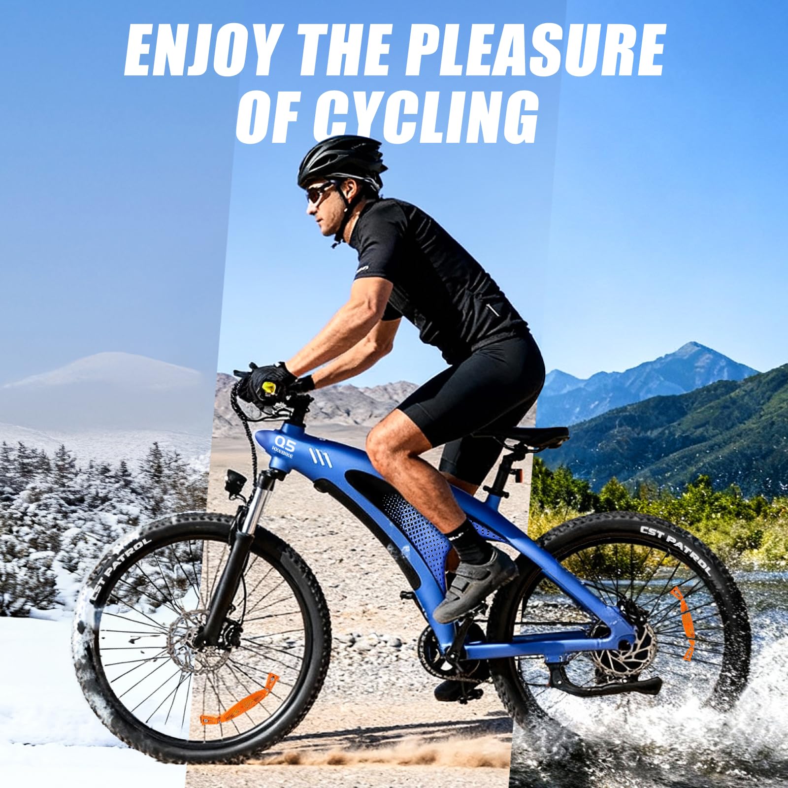 HX Q5 Shark Bicicleta Eléctrica Montaña para Adultos con Carga rápida 48V 15AH Batería Extraíble,27.5"x2.25" Tyre EBike con luz RGB,SHIMAN0 9 velocidades,Frenos de DIS hidráulicos y Alcance 70-80KM