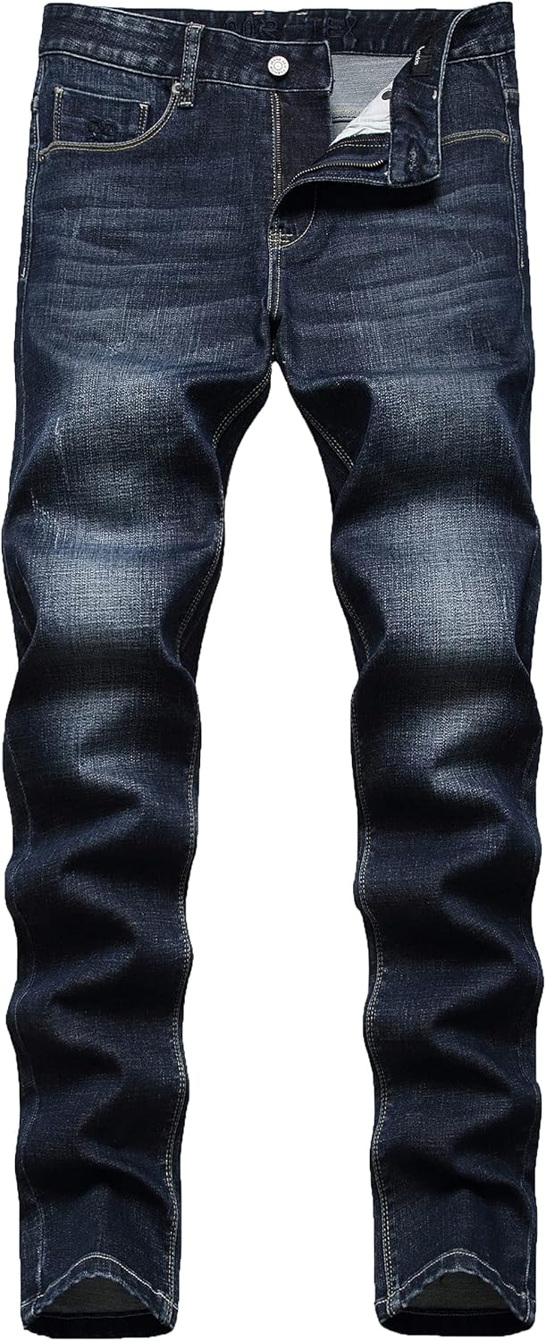 Qazel Vorrlon Men's Blue Skinny Jeans Stretch Washed Slim Fit Pencil Pants
