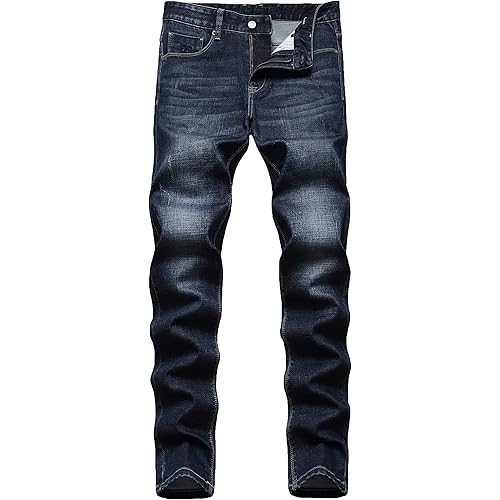 Qazel Vorrlon Men's Blue Skinny Jeans Stretch Washed Slim Fit Pencil Pants