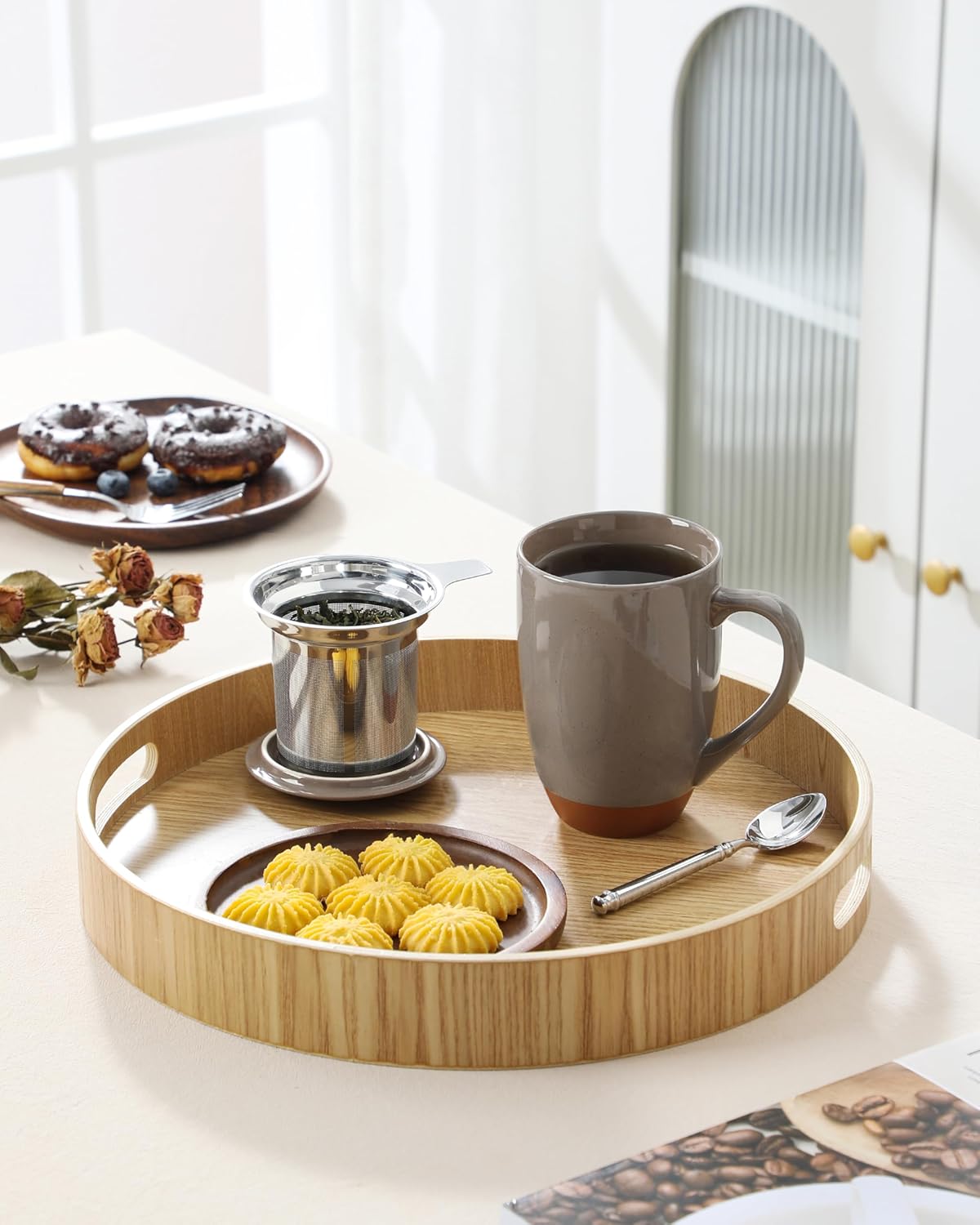 MALACASA Ceramic Tea Mug with Lid and Stainless Steel Infuser, 18 oz Large Tea Cup for Loose Leaf Tea, Heat-Resistant, Microwave & Dishwasher Safe, Speckled Glaze Coffee & Tea Brewer Mug, Khaki Brown - Image 8