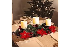 MorTime Christmas Centerpiece with 3 Candle Holders Xmas Tabletop Decor with Red...