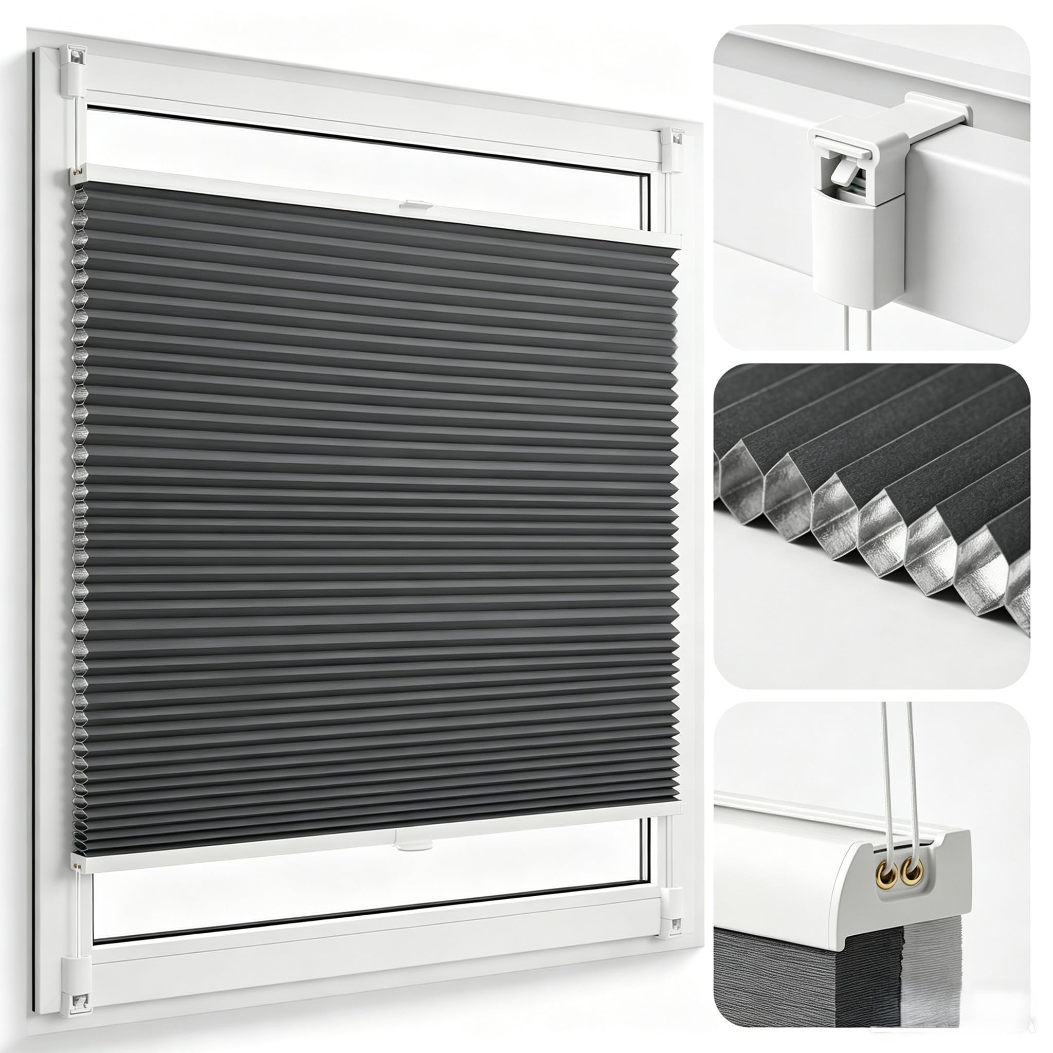 SALCAR Wabenplissee ohne Bohren Verdunkelung, Thermo Doppelplissee Klemmfix Up & Down, Hitze- & Schallschutz Plissee Faltrollo für Fenster und Türen, Zweifarbig (Weiß/Anthrazit), B 100 x H 120 cm