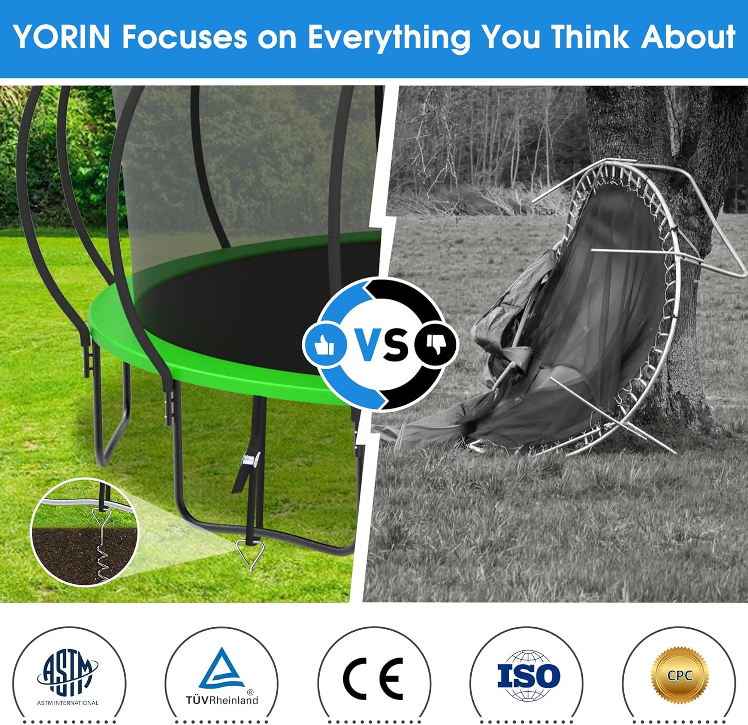 YORIN Tranpoline Outdoor【Upgrade Thickened-ASTM Approved】 1500LBS Weight Capacity Tranpoline for Kids and Adults, Recreational Tranpoline with Basketball Hoop, Enclosure Net, Heavy Duty Tranpolines