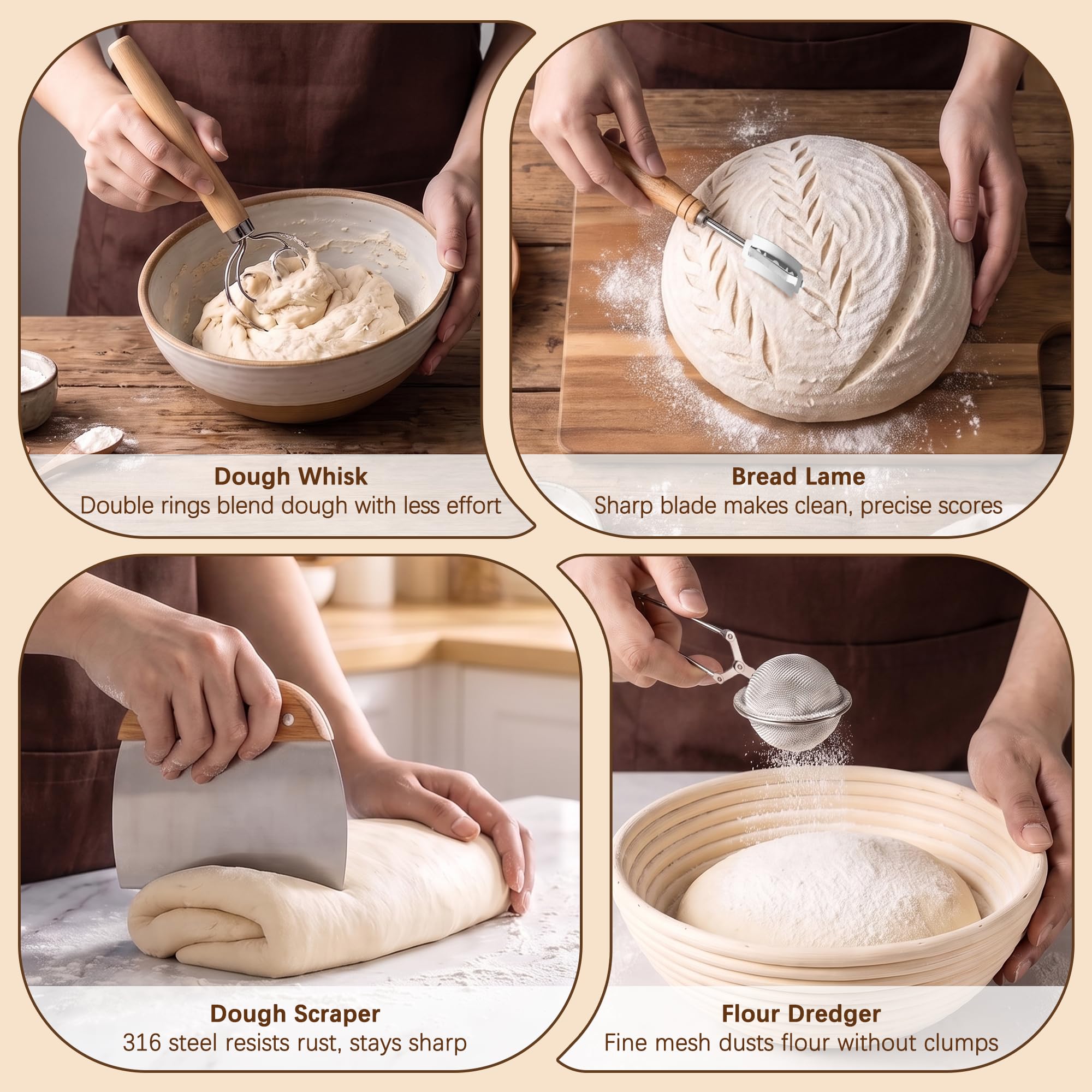 15 Piezas – Banetones para Pan Oval 25 cm y Redondo 23 cm Cesta Pan