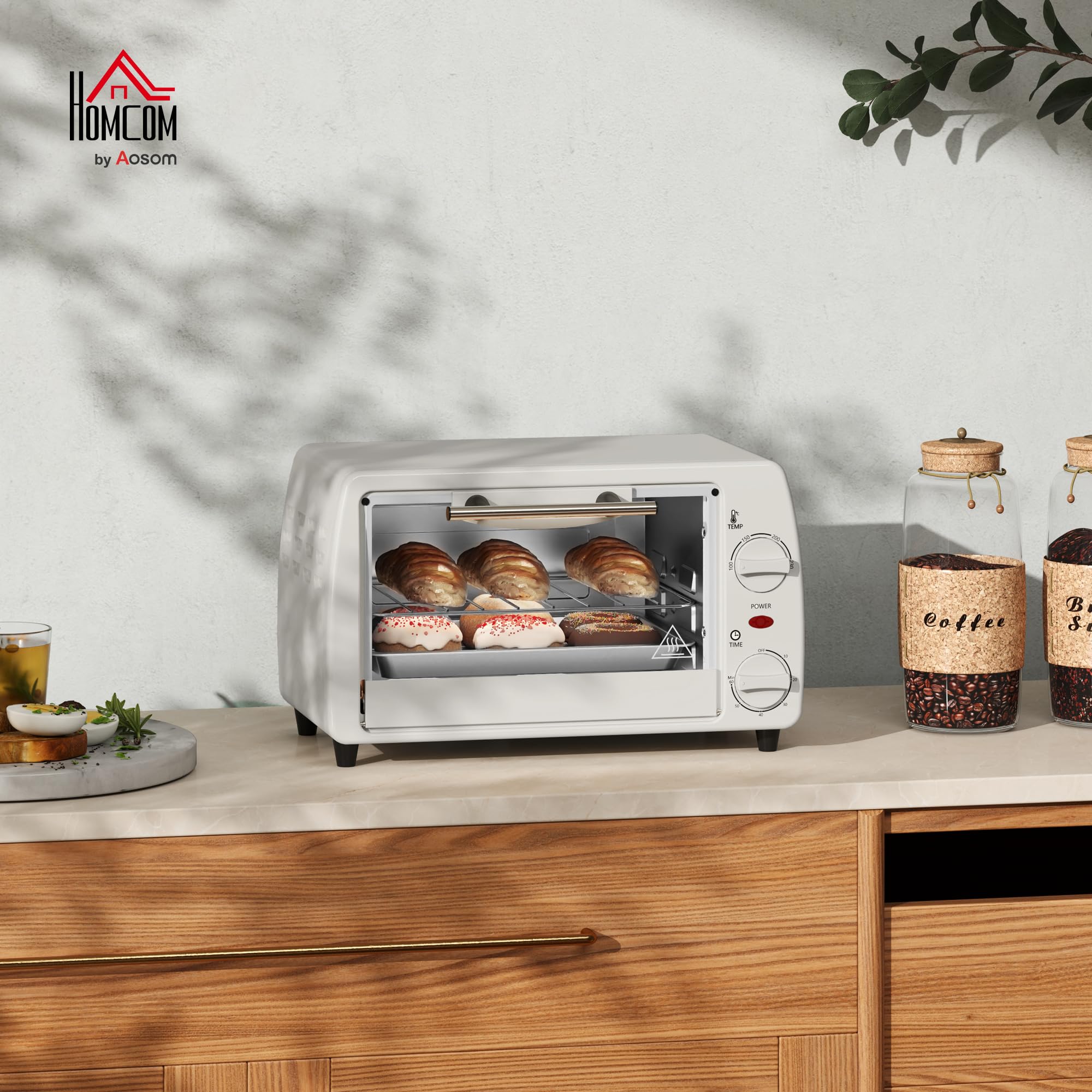 HOMCOM Horno eléctrico 10L 750W 230°C 60min 36,5x26x22cm Crema