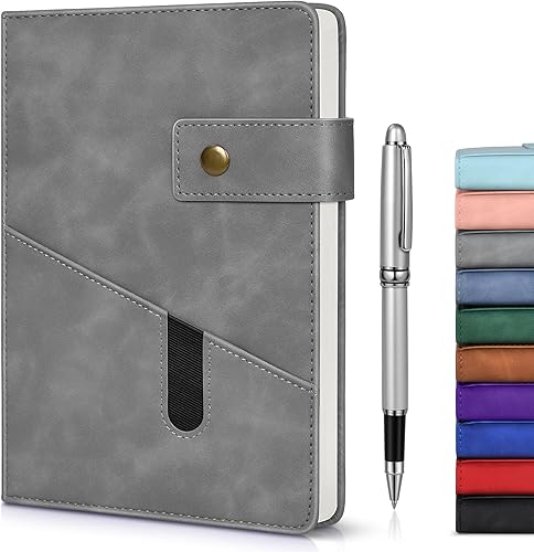 Miniatura 8 de Cuaderno de cuero con forro A5 azul para hombres y mujeres, diario personalizado de tapa dura de 5.9 x 8.4 pulgadas con bolígrafo, 200 páginas de