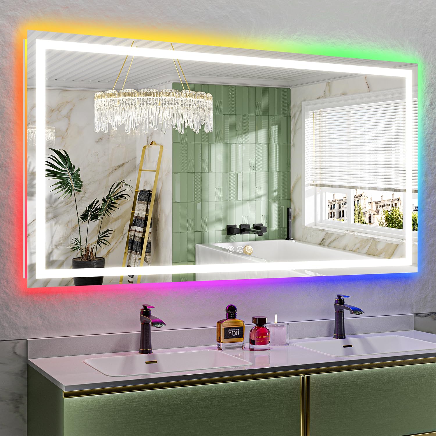 68x38 LED Bathroom Mirror with Lights, RGB Backlit Lighted Mirror